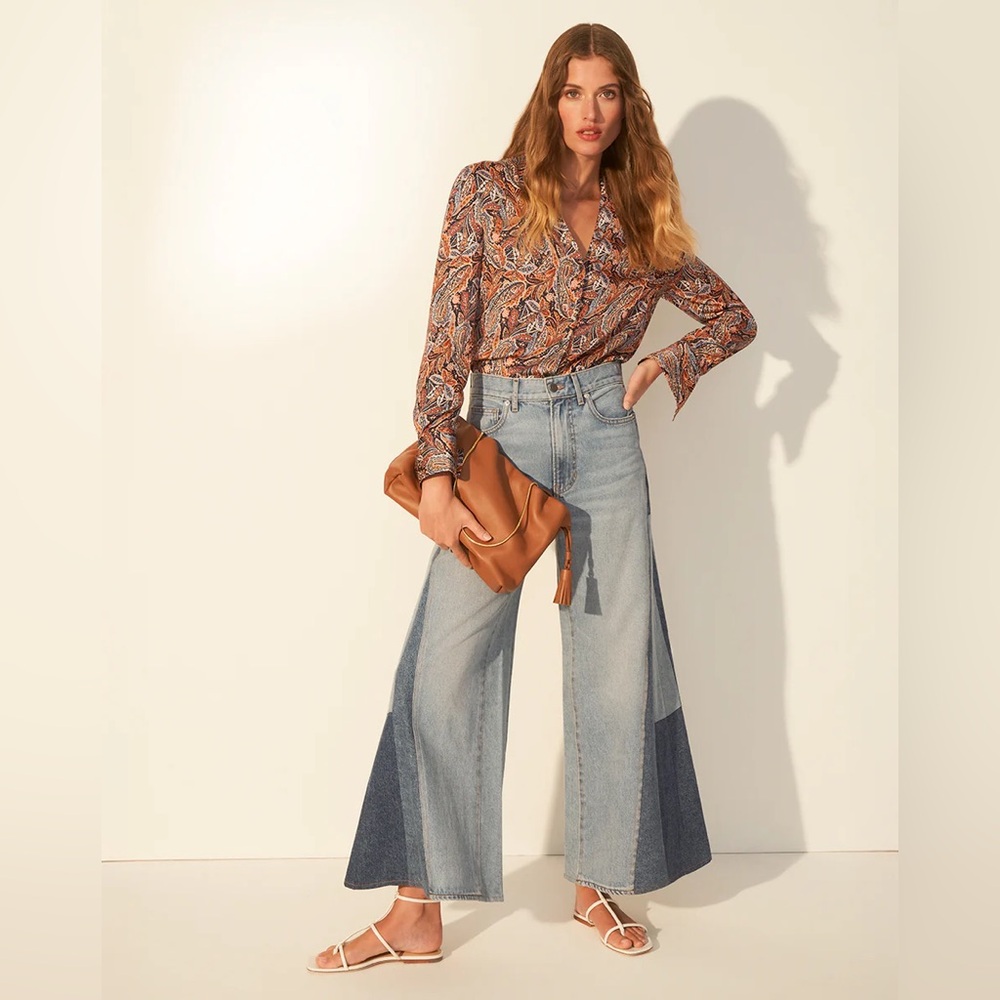 Veronica Beard Vicki Patchwork Wide-Leg Jean